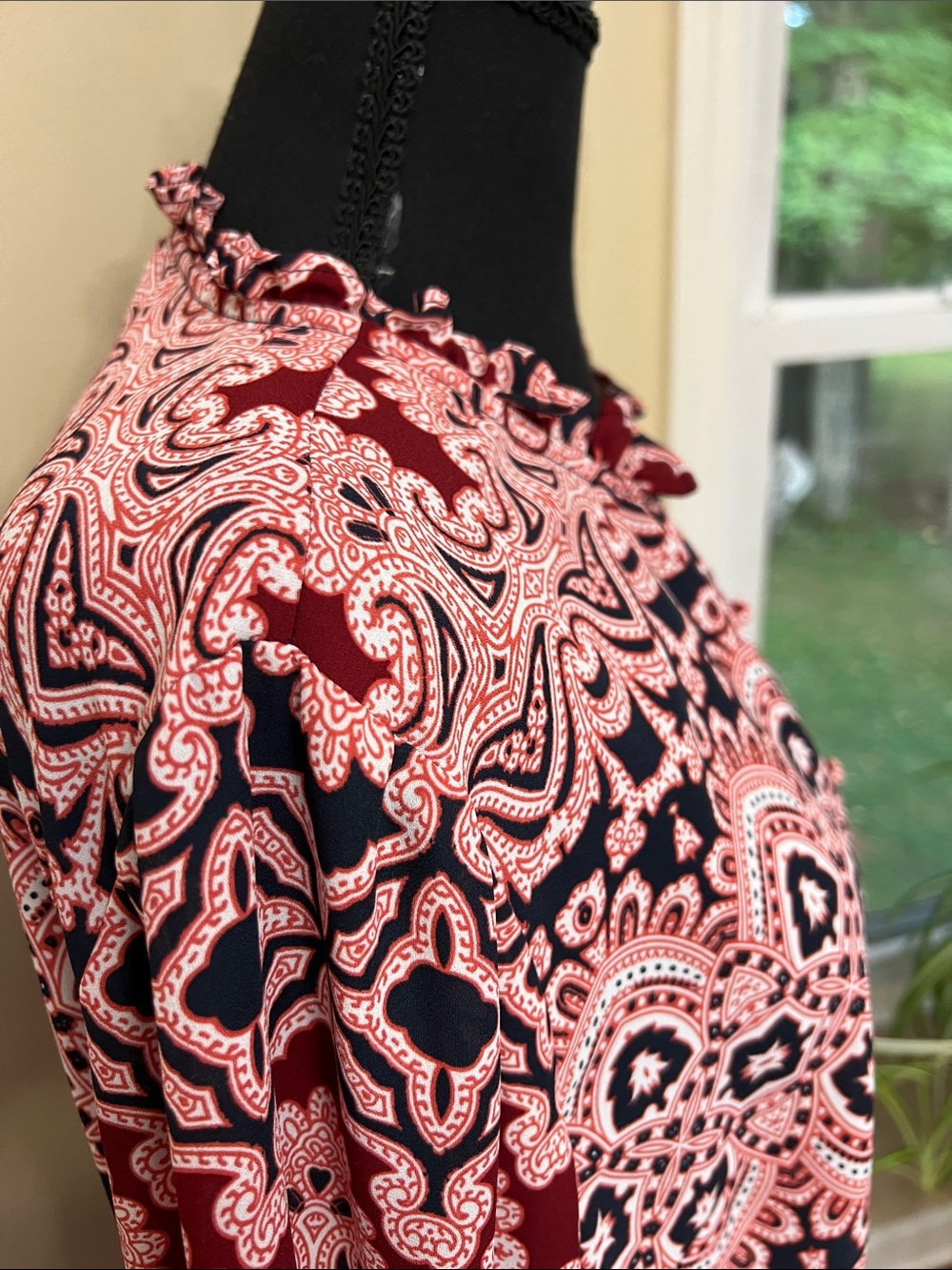 The Limited Burgundy & Pink Printed Ruffle Neck Blouse - Picture 5 of 10